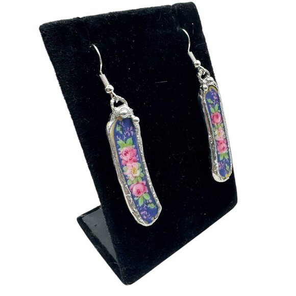 Broken China 925 Earrings From Rare Bavaria Tirschenreuth Franklin 4177 Plate - Picture 11 of 16